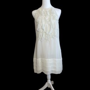 ICE Ivory Chiffon Ruffle Sleeveless Dress Size 8 Bachelorette Wedding Shower EUC